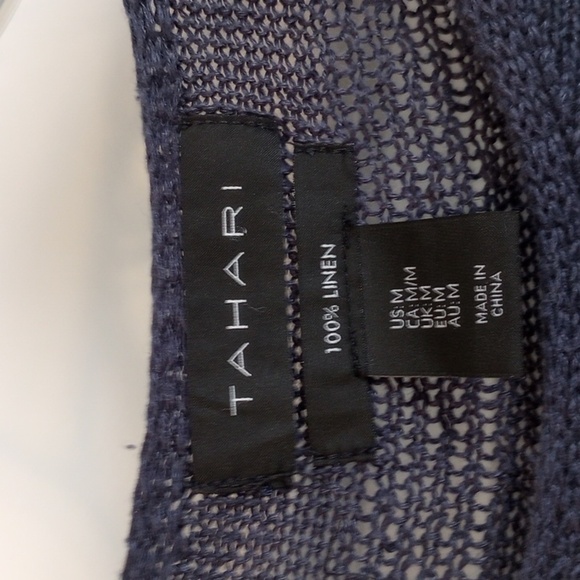 Tahari Womens Sweater Sz M 100% Linen Blue Knit Light Pullover Comfy Layer Cold - Picture 3 of 8